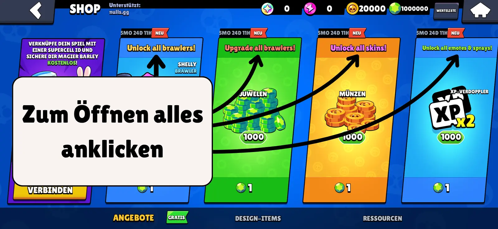 Shop‑Bildschirm mit Angeboten.